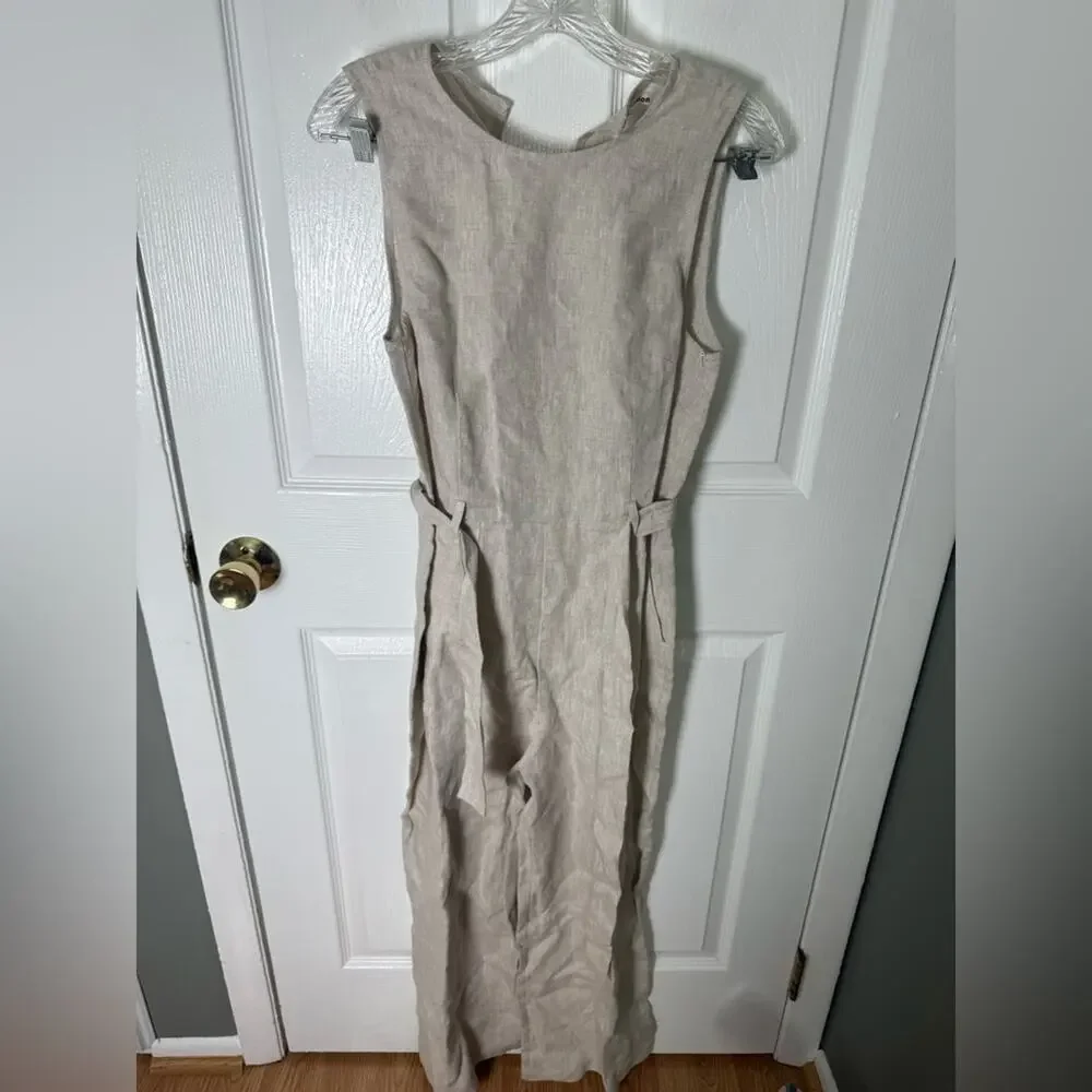 Reformation Naomi Linen Jumpsuit in Oatmeal 6